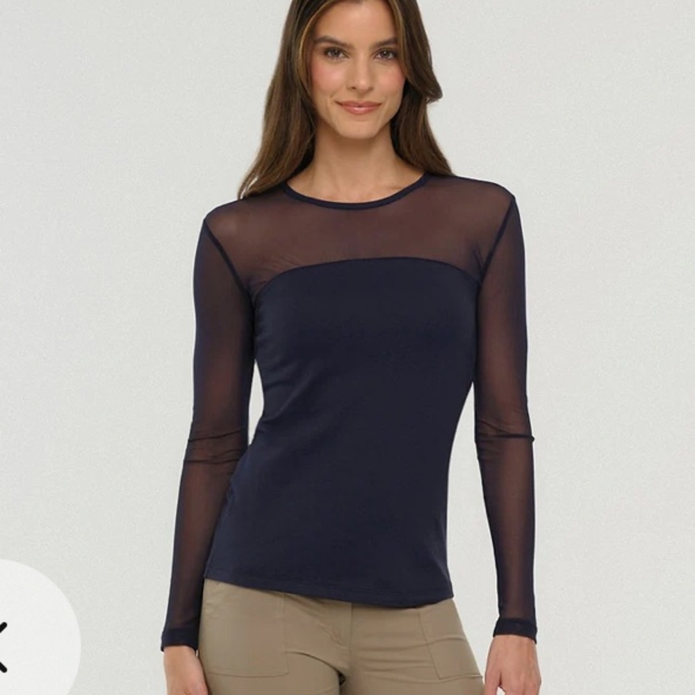New Anatomie Buddha Mesh Pima Cotton Top Small Black